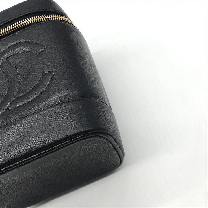 Chanel CC Logo Caviar Leather Vanity Hand Bag Black