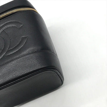 Chanel CC Logo Caviar Leather Vanity Hand Bag Black