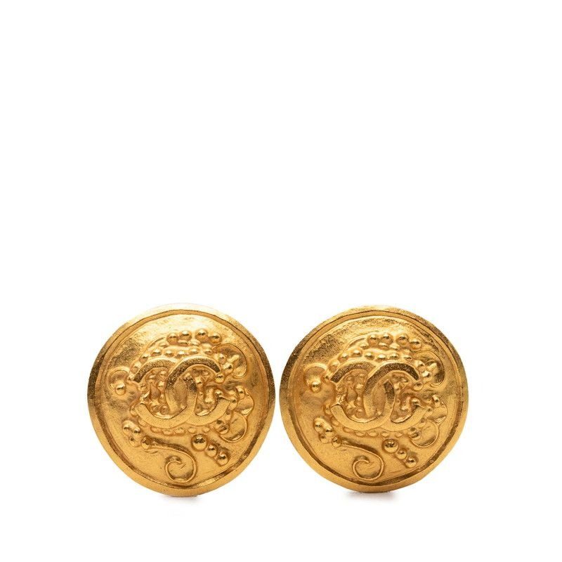 Chanel CC Logo Round Earrings Gold Plated