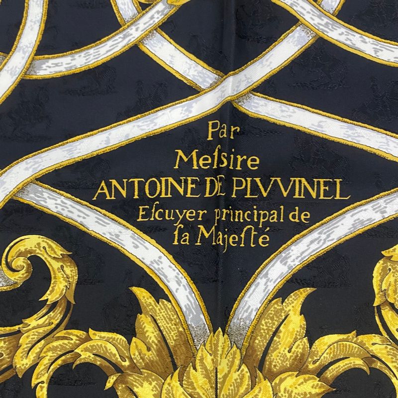 Hermes Carre 90 Scarf Silk L'instrvction DVRO Crested Black And Gold