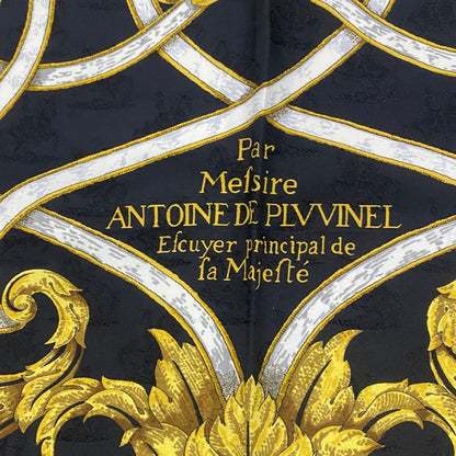 Hermes Carre 90 Scarf Silk L'instrvction DVRO Crested Black And Gold