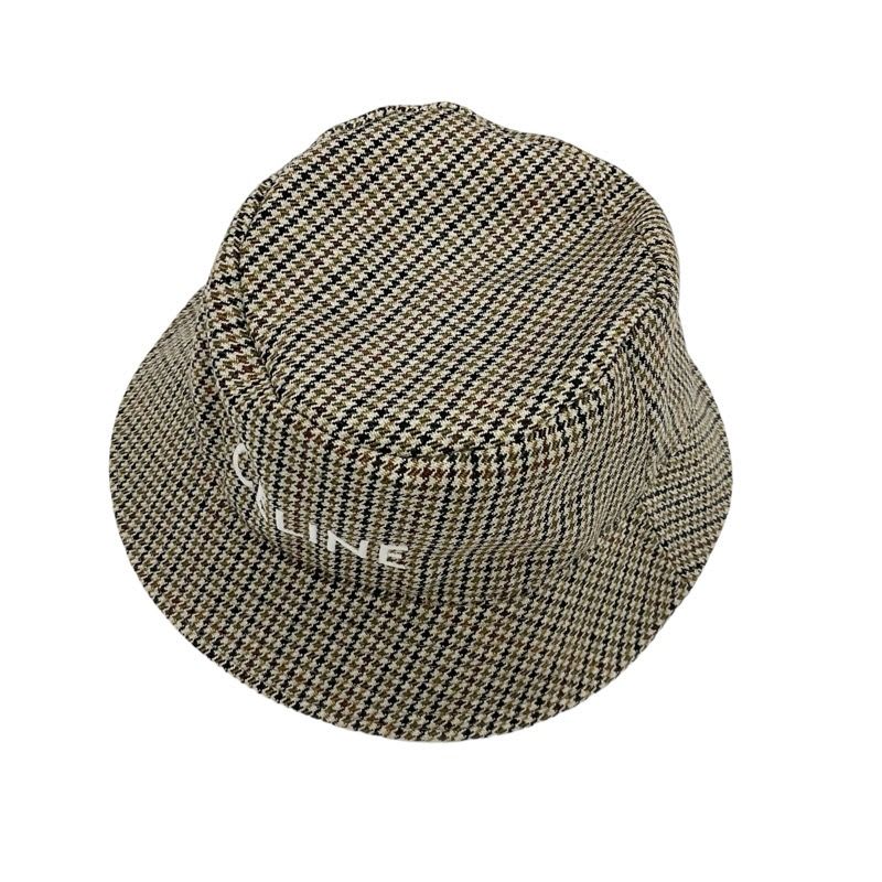 Celine Hat Wool Brown Logo Houndstooth Bucket