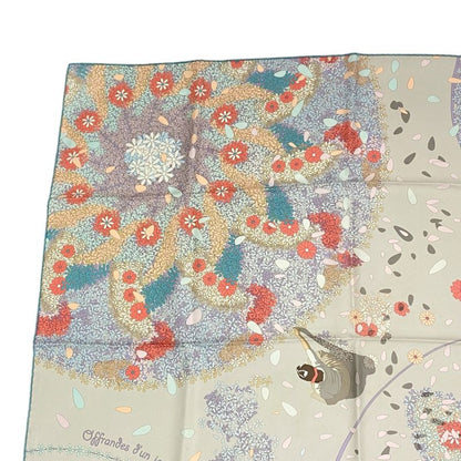 Hermes Carre 90 Scarf Silk Floral Tribute Offrandes DUN JOUR Multicolor