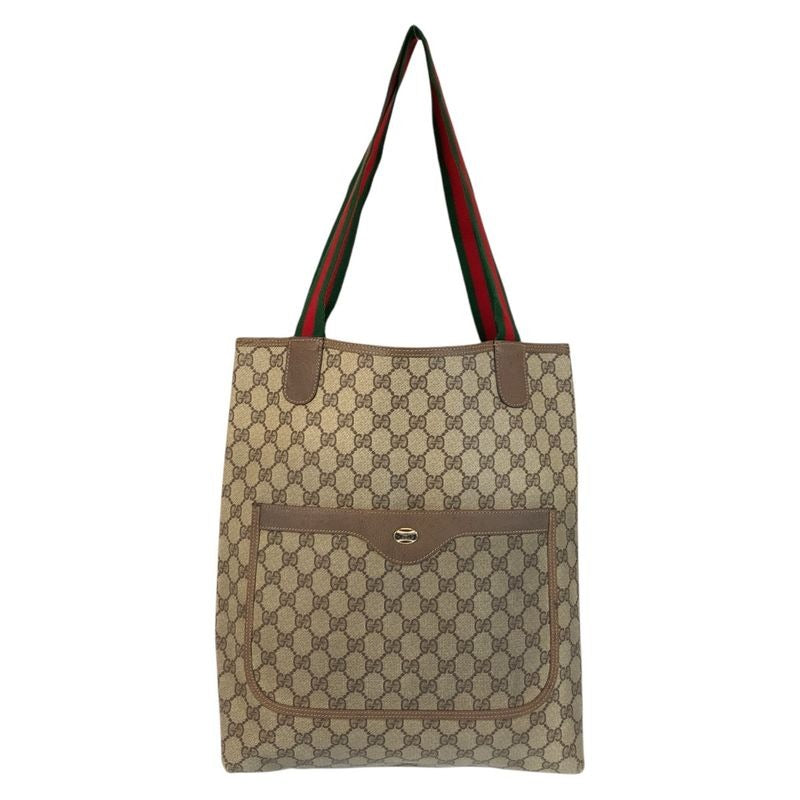 Gucci Vintage Sherry Line Beige GG Supreme Canvas Tote Shoulder Bag