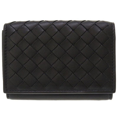 Bottega Veneta Intrecciato Compact Wallet Leather Black Trifold Wallet Purse