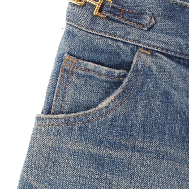 Celine Cotton Triomphe Damaged Flared Denim Pants Jeans Bottoms N678 930F 07UW