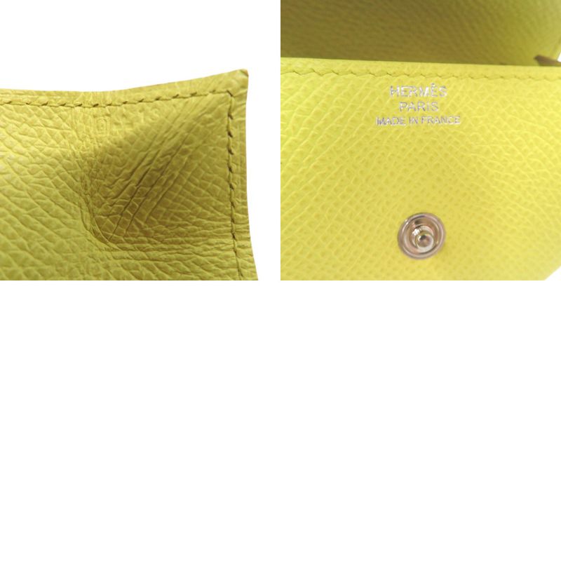 Hermes Le Van Cattle Coin Case Epson Lime Stamped Q Coin Purse 0448 Hermes