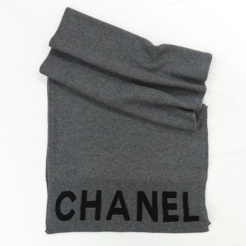 Chanel Shawl Aaa623 Gray-×black 2025 Cruises Cashmere Logo Simple