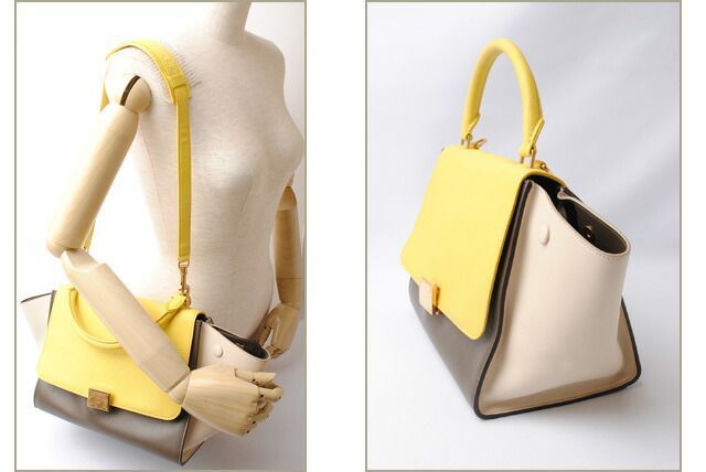 Celine Handbag Shoulder Bag Celine Small Trapeze 174683 Yellow Brown Beige 2