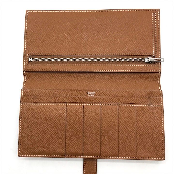 Hermes Bearn Souffle Epsom Gold Wallet Brown Leather