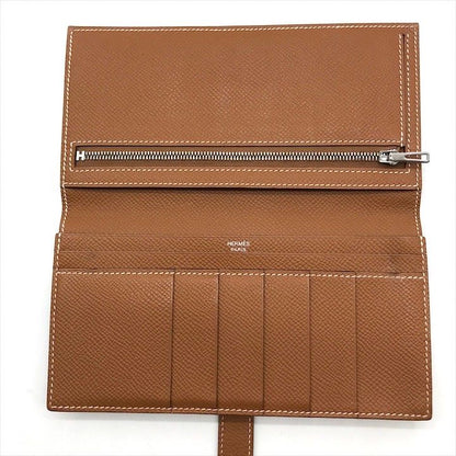 Hermes Bearn Souffle Epsom Gold Wallet Brown Leather
