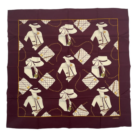 Chanel Scarf Silk Mademoiselle Quilted Pattern CC Logo Purple X