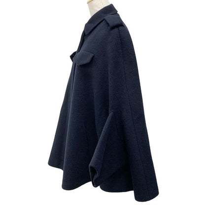 Prada Outerwear Navy Single Breasted Cavern Jacket Triangle Poncho Cape