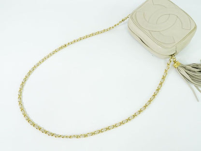 Authentic Chanel Deca Coco Mark Tassel Shoulder Bag Pochette Lambskin Leather