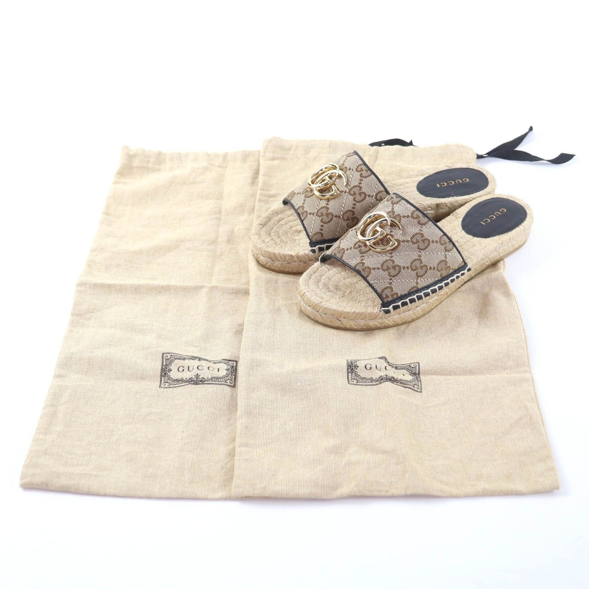 Gucci GG Canvas Marmont Espadrille Sandals Beige Gold 35 — view 2