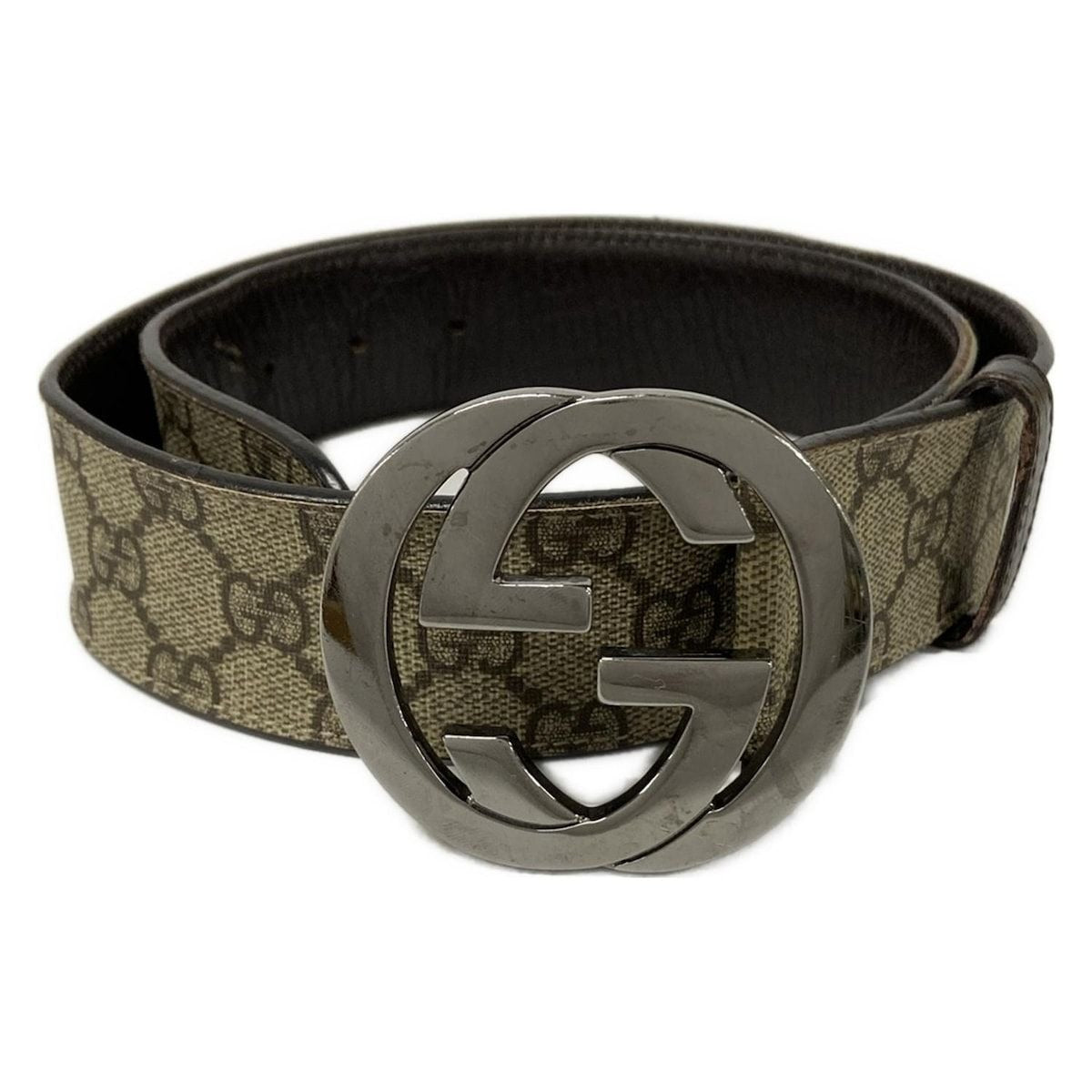 Gucci Belt 80 32 Beige Dark Brown Interlocking GG Pattern Leather X