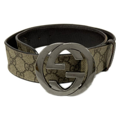 Gucci Belt 80 32 Beige Dark Brown Interlocking GG Pattern Leather X