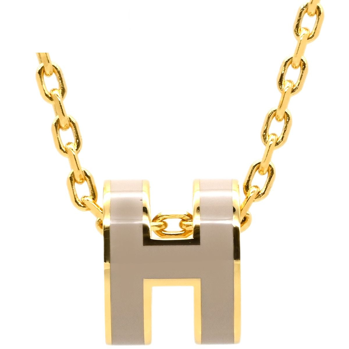 Hermes Necklace Pop H Mini Pendant Lacquer Brown Glace Gold Light H Motif