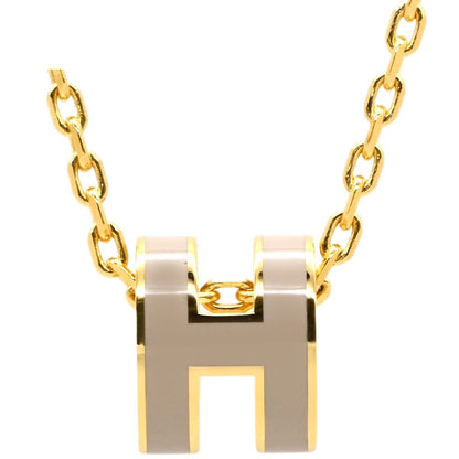 Hermes Necklace Pop H Mini Pendant Lacquer Brown Glace Gold Light H Motif