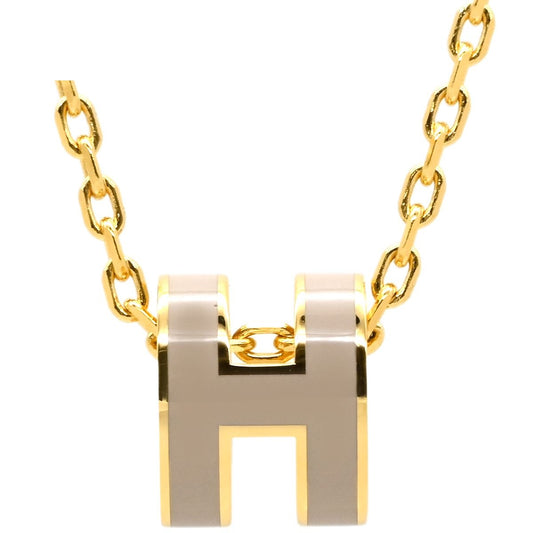 Hermes Necklace Pop H Mini Pendant Lacquer Brown Glace Gold Light H Motif