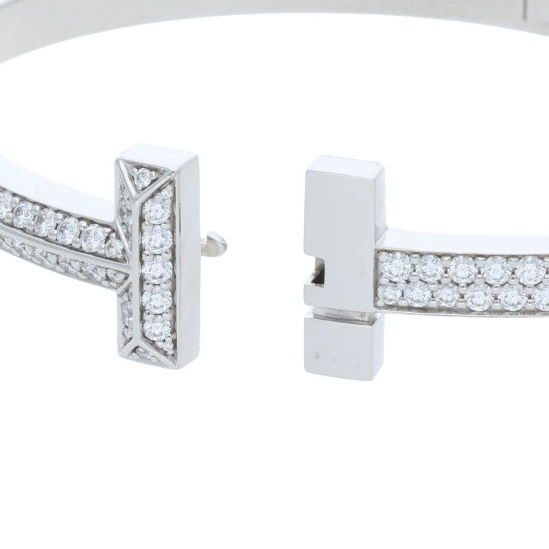 Tiffany & Co T One 18K White Gold Wide Hinge Bangle Bracelet Men's