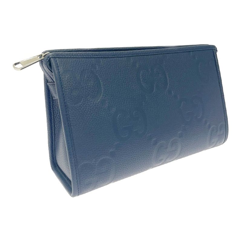 Gucci 739490-2067 Leather Jumbo GG Silver Hardware Second Bag Blue 476830