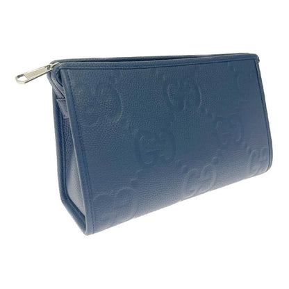 Gucci 739490-2067 Leather Jumbo GG Silver Hardware Second Bag Blue 476830