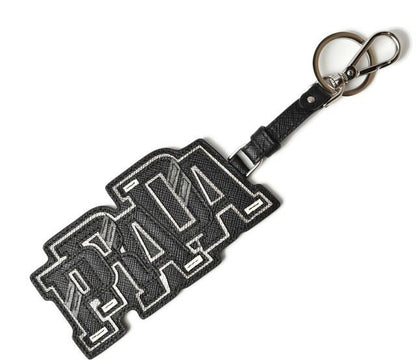 Prada Key Ring Key Holder Bag Charm Prada Logo Patchwork Caracter 2tl253 NERO