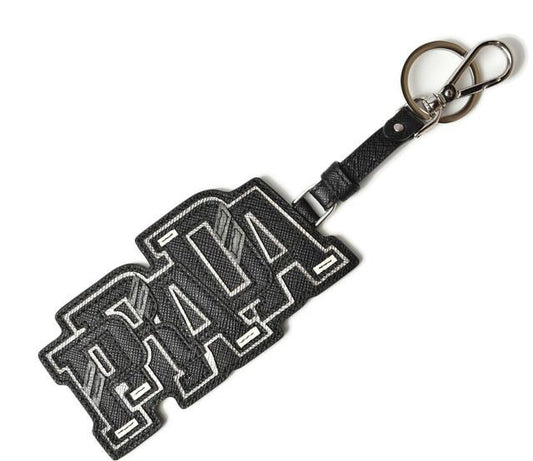 Prada Key Ring Key Holder Bag Charm Prada Logo Patchwork Caracter 2tl253 NERO