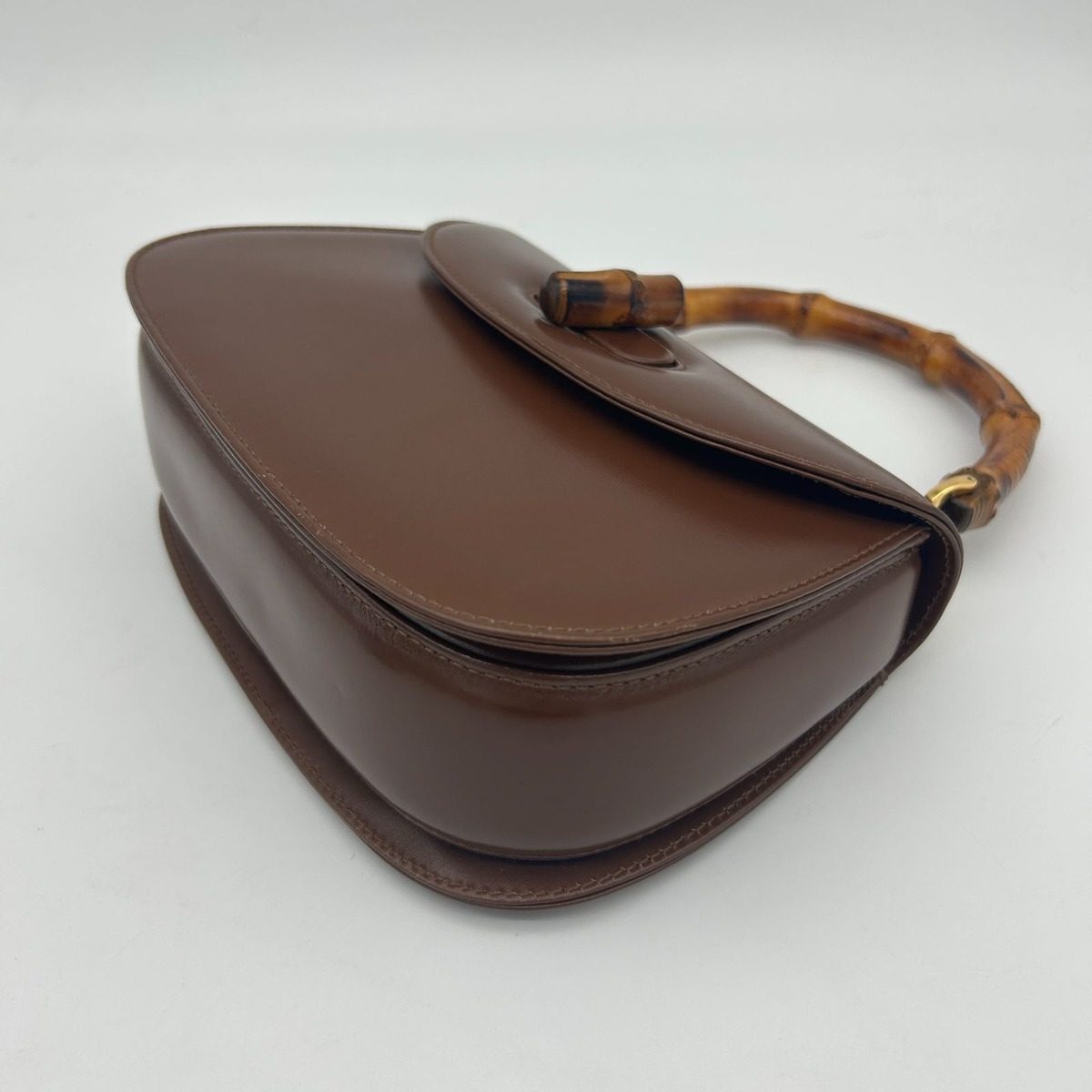 Gucci Vintage Bamboo Leather Turnlock Handbag Brown — view 8
