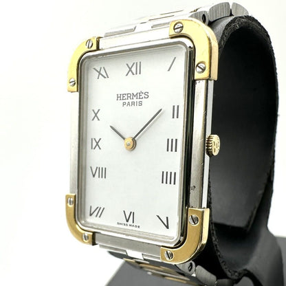 Hermes Croajour Watch with Extra Frames Quartz SS Silver Gold Vintage