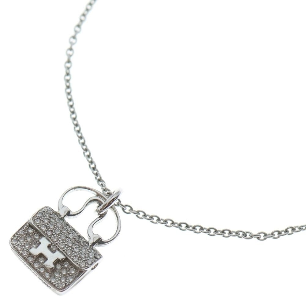 Hermes Amulet Constance Logo Bag Motif Necklace White Gold Diamond 18K