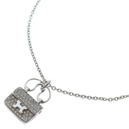 Hermes Amulet Constance Logo Bag Motif Necklace White Gold Diamond 18K