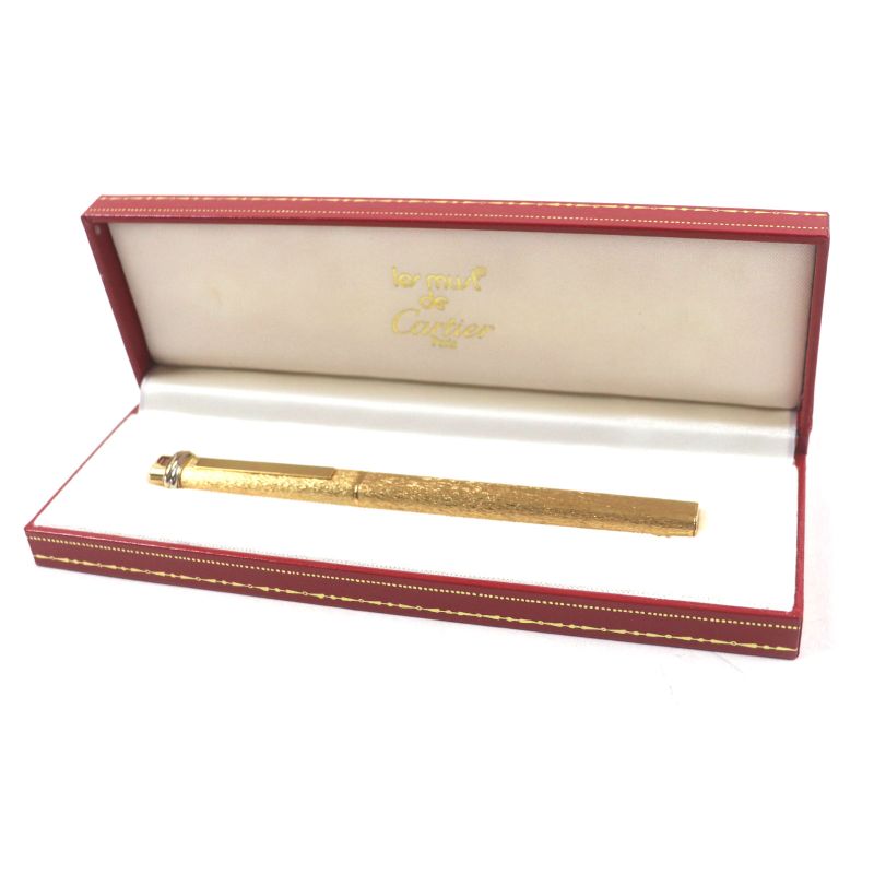 Cartier Vintage Trinity Ballpoint Pen With All Over Design Cap Style Gold With