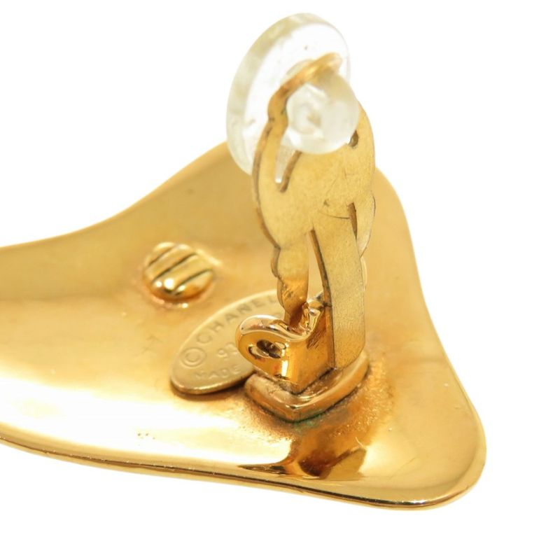 Chanel Vintage Coco Mark Heart Metal Gold Earrings 0179 Chanel