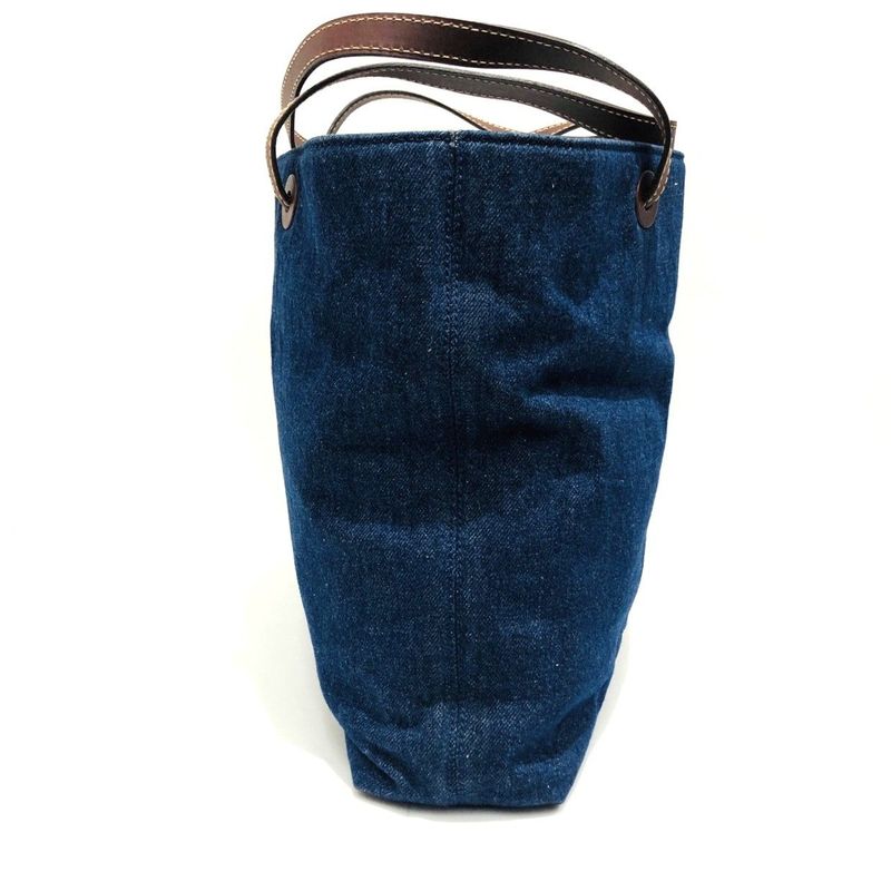 Chanel Tote Bag Denim Blue Coco Mark 5th Shoulder Bag Leather Brown Preowned