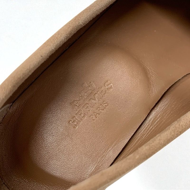 Hermes Paris Loafer Leather Shoes Suede Beige Unused Hhardware Moccasin Flat