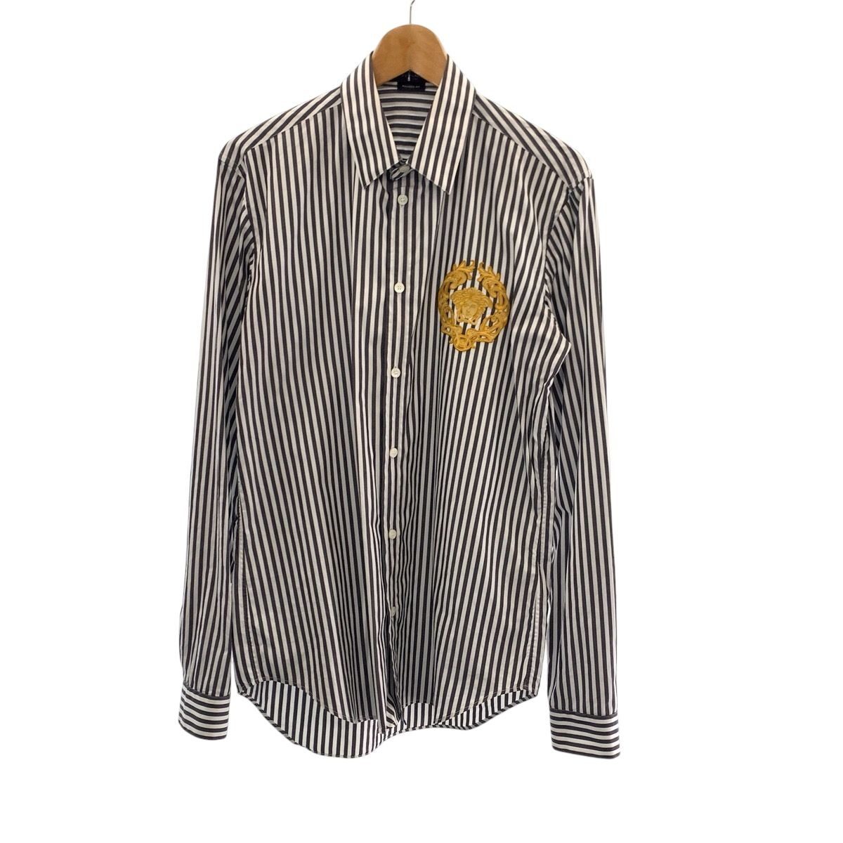 Versace Medusa 39 Gray White Cotton Long Sleeve Shirt Striped