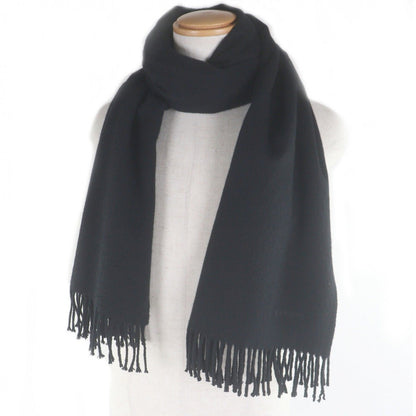 Hermes Cashmere Logo Embroidery Embroidered Fringe Large Scarf Shawl — view 2