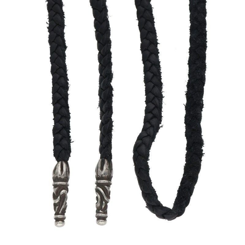 Chrome Hearts Leather Braid Scroll Blade Silver Necklace