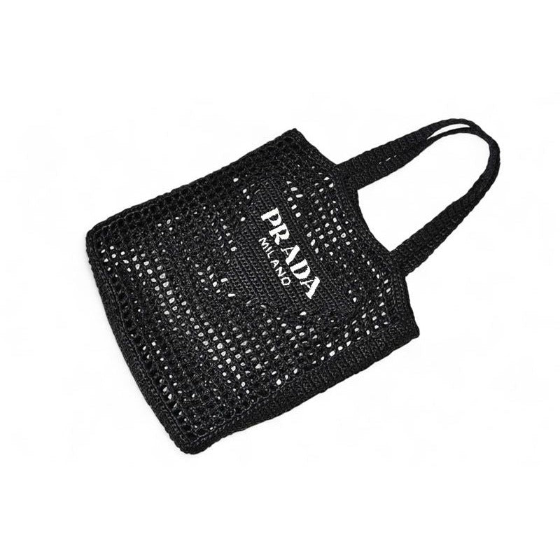 Prada Tote Bag Logo Raffia Cago Black White 1 Bg393 — view 3