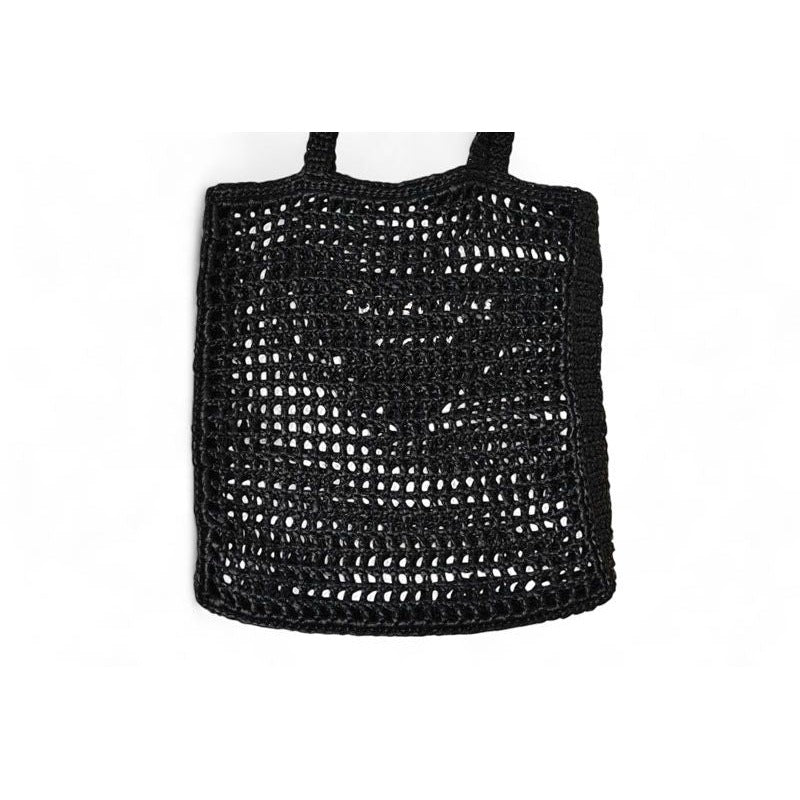 Prada Tote Bag Logo Raffia Cago Black White 1 Bg393 — view 5
