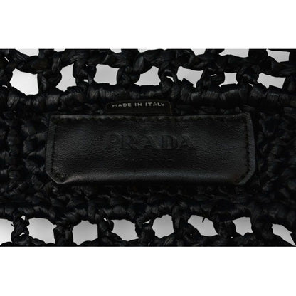 Prada Tote Bag Logo Raffia Cago Black White 1 Bg393 — view 10