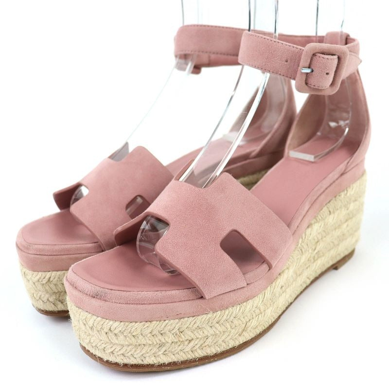 Hermes Espadrilles Herda Suede Leather Ankle Strap Sandals Pink