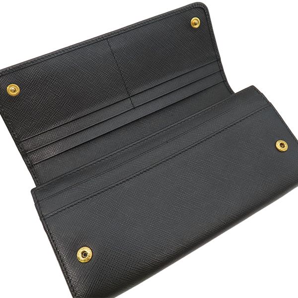Prada Long Wallet Ribbon Flap Wallet Saffianoleather Black Goldhardware Black