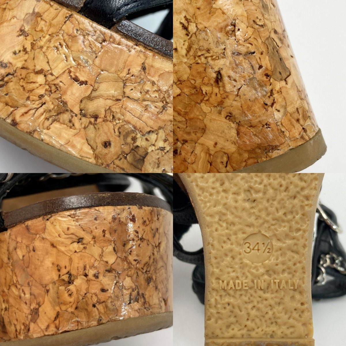 Chanel Chain Cork Wedge Sandals 34½ (equivalent to 21.5cm (8.46in)) Black