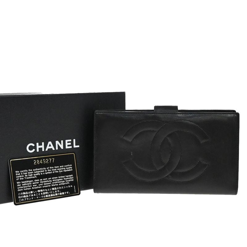 Chanel Long Wallet CC Black Leather Bifold Wallet 77ka922