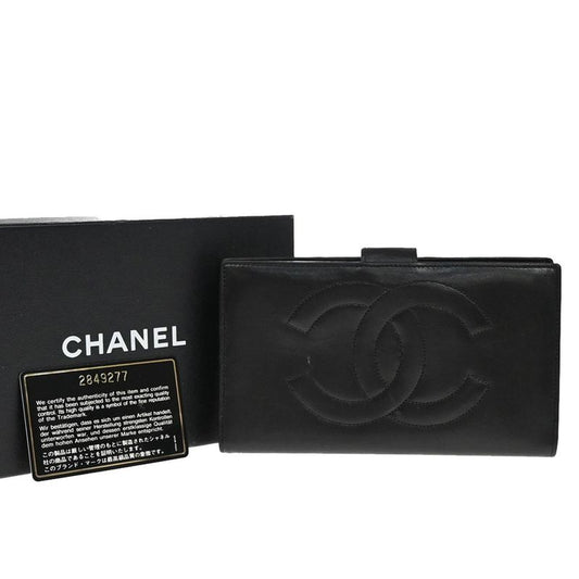 Chanel Long Wallet CC Black Leather Bifold Wallet 77ka922