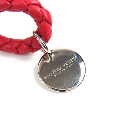 Bottega Veneta Intrecciato Leather Bracelet With Logo Charm Red Silver Hardware
