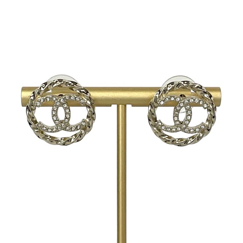 Chanel Earrings Gold Coco Mark Rhinestone Circle